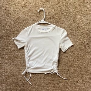 White zara ruched ribbed top